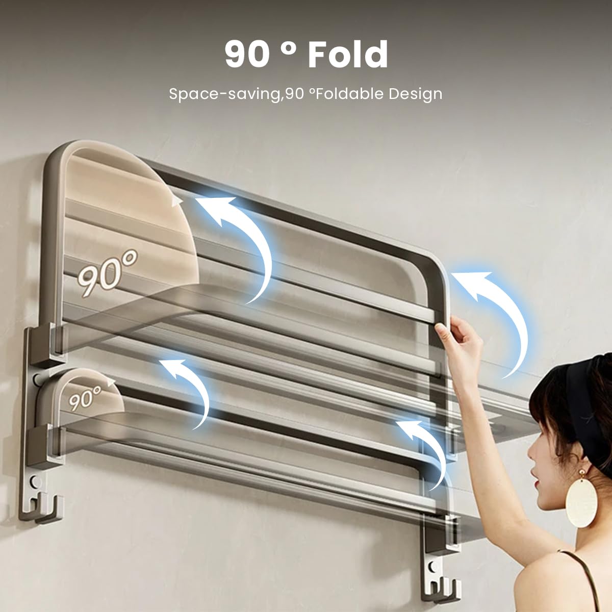 HASTHIP Aluminum Folding Towel Rack with Hooks, 23.6