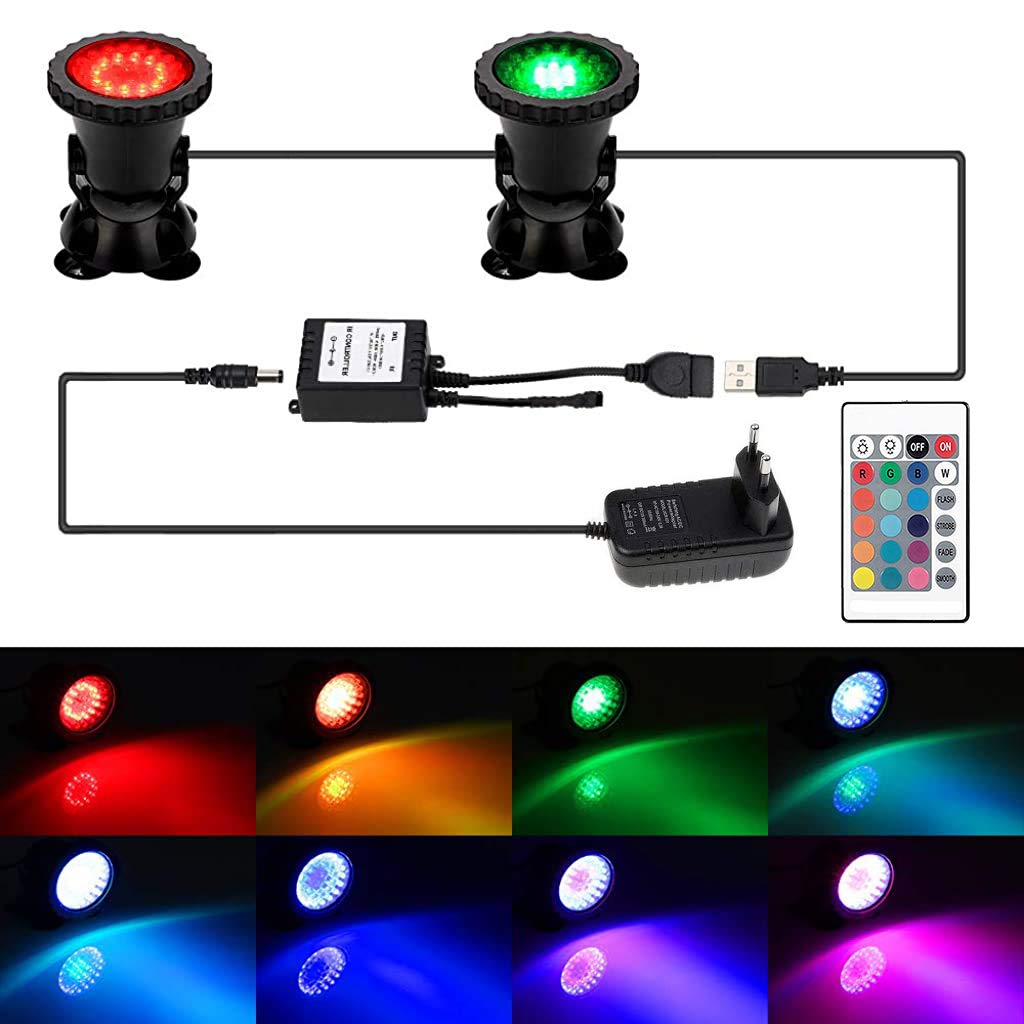 Verilux Garden Pond Light 4W 36 Leds Waterproof Underwater Rgb Aquarium Spot Lights With Remote Control For Garden Pond, Swimming Pool (Set Of 2 Lights, Multicolour)(Plastic)