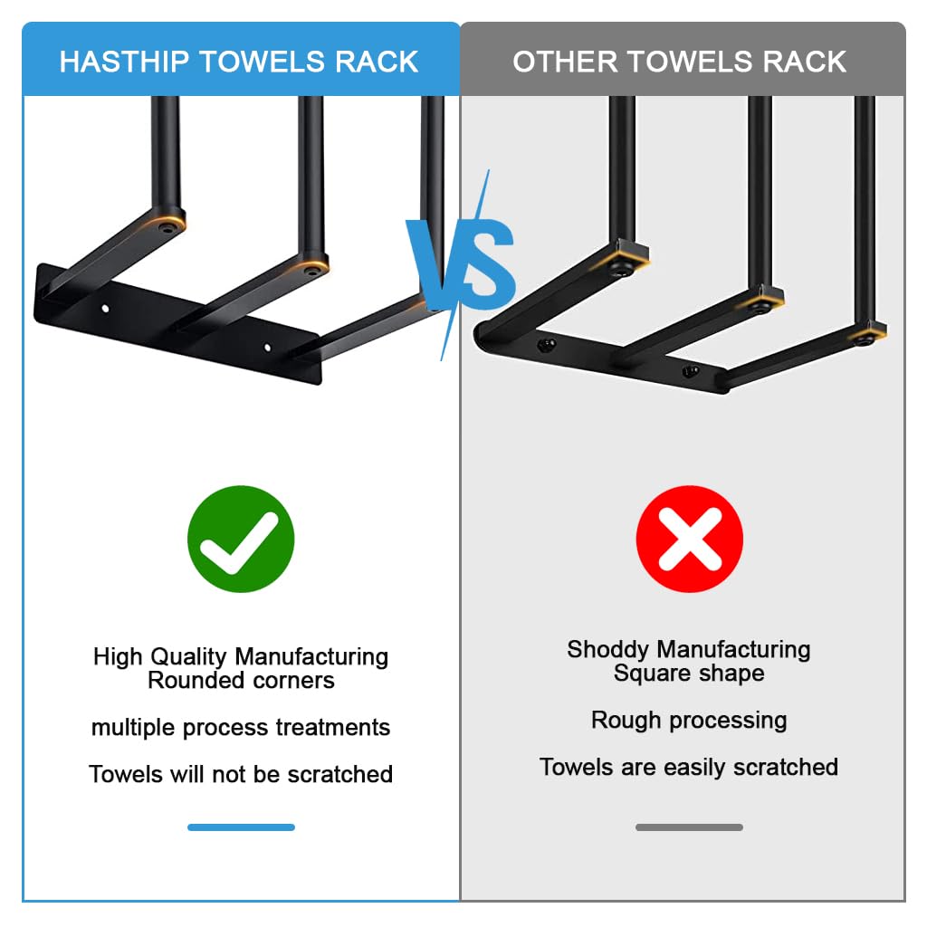 HASTHIP Towel Rack for Bathroom, Wall Mounted Towel Holder, Large Capacity 3 Bar Towel Racks, Bathroom Towel Storage, Metal Bath Towel Holder for Folded Large Towel Washcloths, 28'' x 7.9'' (Black)