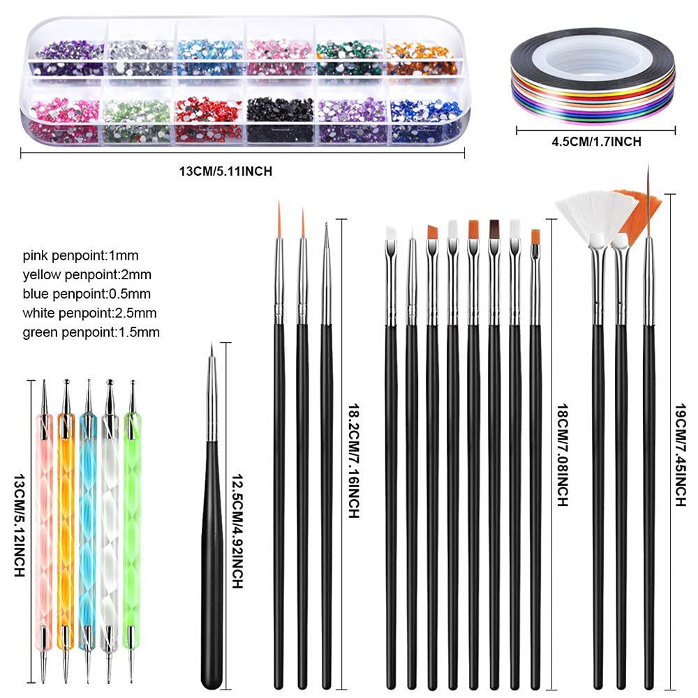 MAYCREATE Nail Art Stamping Kit 3D Nail Art Decorations Kit with Nail Art Brushes Dotting Tools Holographic Nail Art Stickers Nail Foil Tape Strips and Nails Art Rhinestones (39pcs)