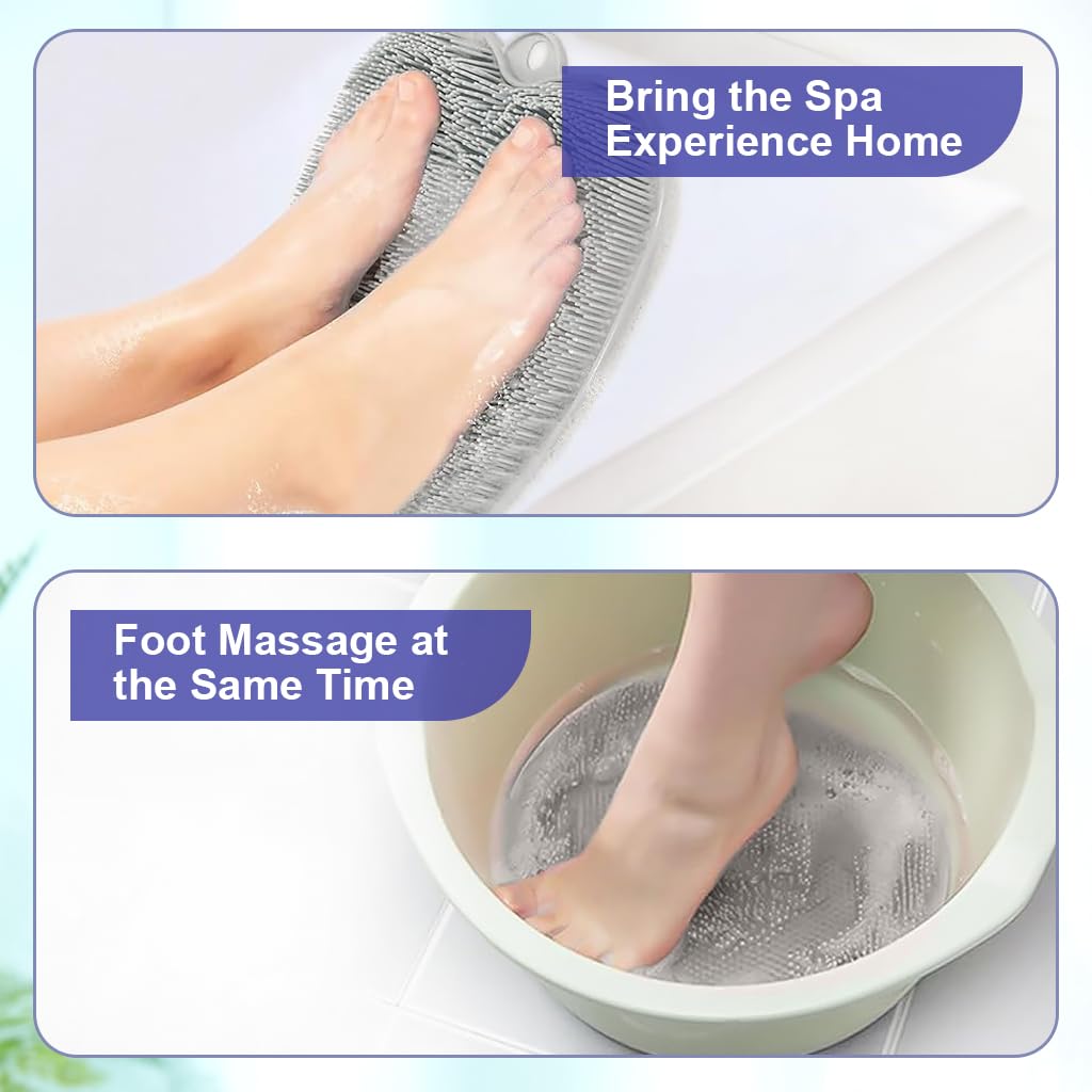 HANNEA Bathing Foot Scrubber PVC Foot Scrubber Foot Massager Pad Foot Scrubber for Dead Skin Exfoliation Soft Bristles Shower Scrubber, 26 x 22cm
