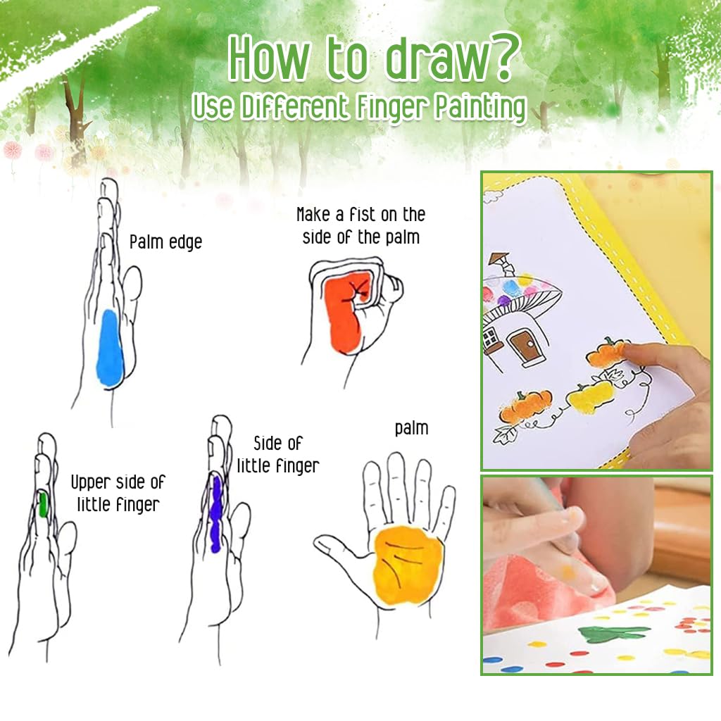 PATPAT Finger Painting Kit for Kids, Drawing Kit DIY Painting Book Drawing Books, 12 Colors Set for Kids with 16Pcs Painting Card, Non-toxic Safe Art and Craft Kit for Girls