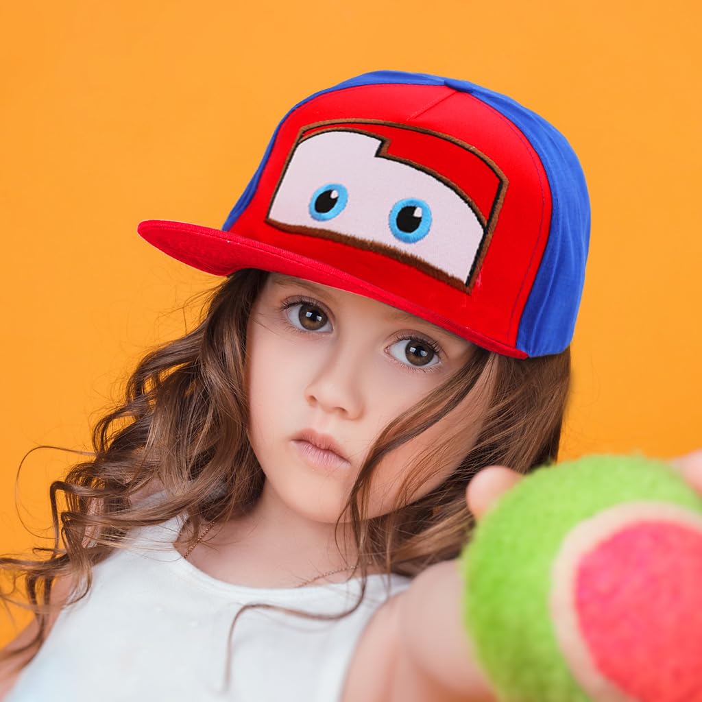 SNOWIE SOFT Kids Cap Red Fashion Cartoon Print Sun Cap Kids Wide Brim Sun Hat Adjustable Kids Cap for Boys Girls Children's Day Gift