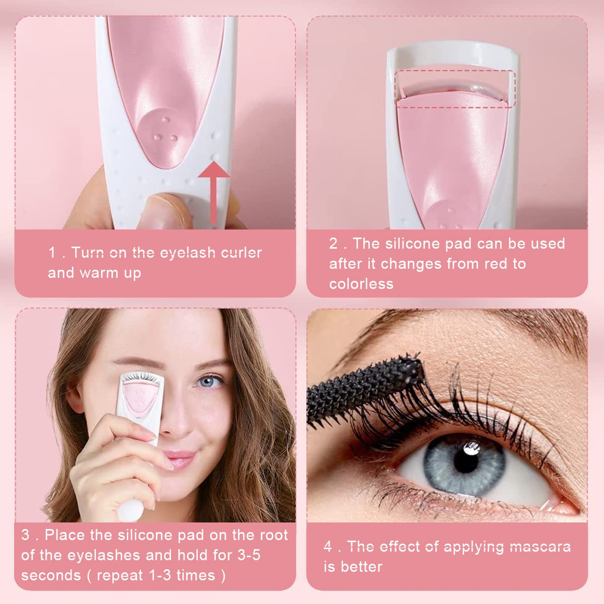MAYCREATE Heated Eyelash Curler for Women, Electric Eyelashes Curler with Silicone Heating Pad, Fast Heating Natural Curling Lash Styling Tools