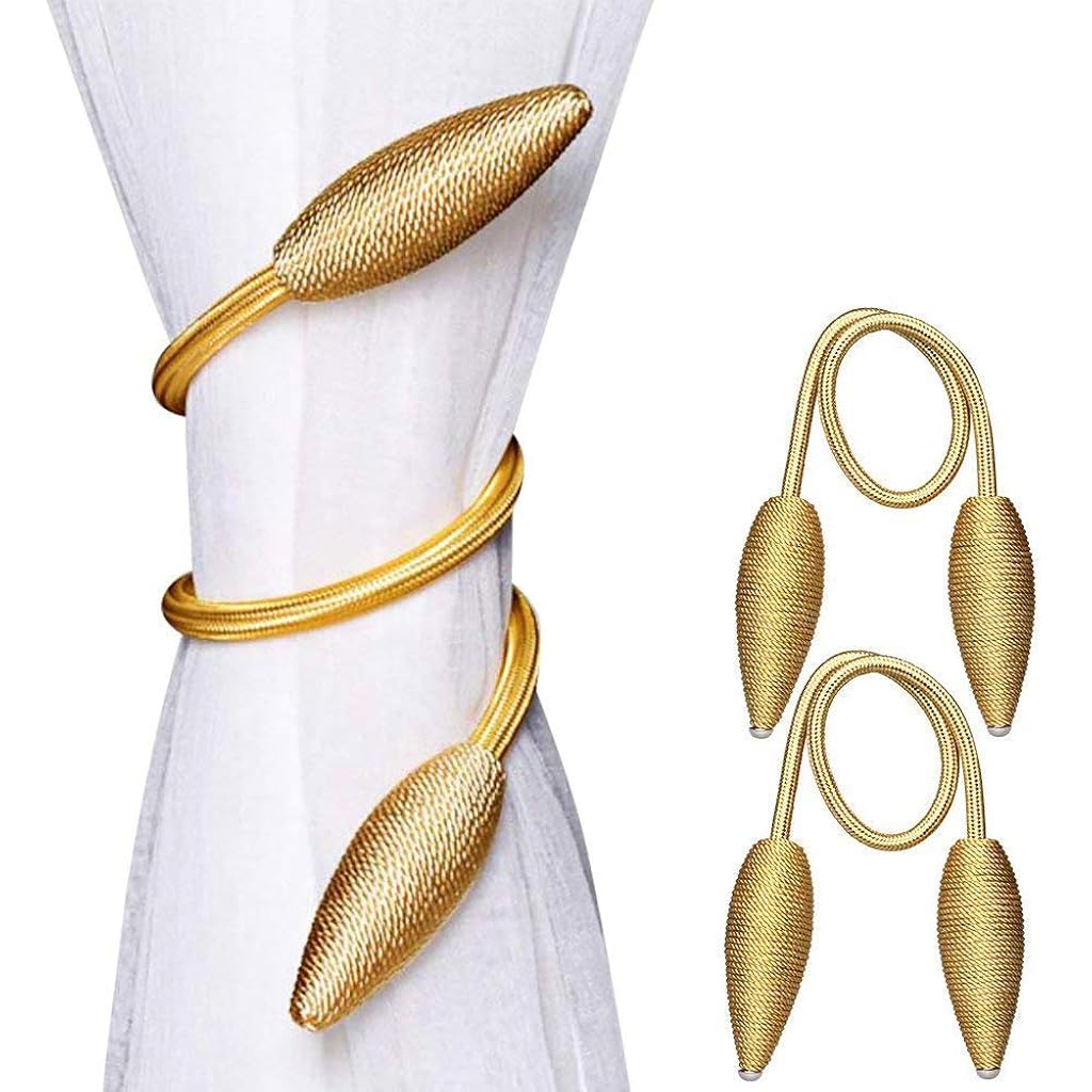 HASTHIP® Curtain Tiebacks Alloy Solid Size Holders Decorative Unique Design Drape Backs Pack of 2 Gold Blackout 3PCS