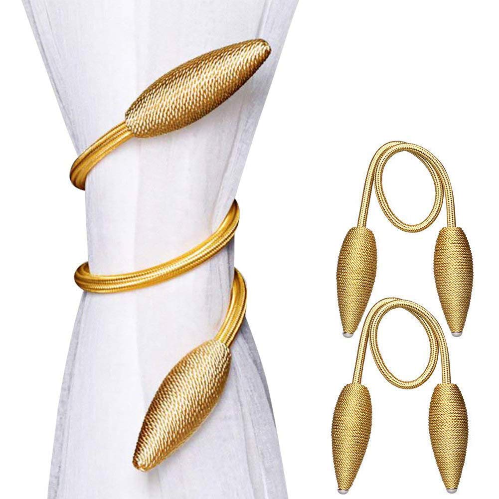 Supvox Curtain Tiebacks Alloy Solid Free Size Curtain Holders Tieback Decorative Unique Design Drape Tie Backs, Pack of 2, gold, blackout