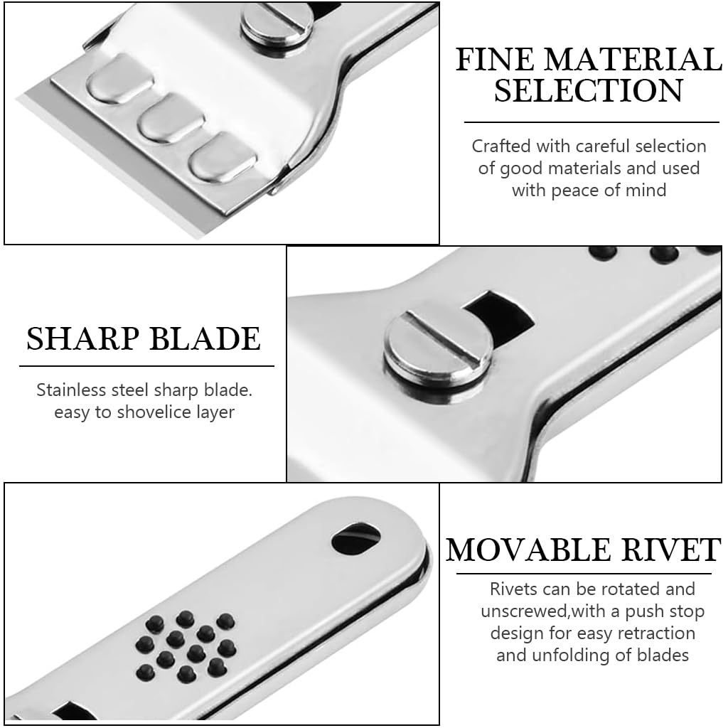 HASTHIP Ceramic Hob Scraper with 5 Blades, Wall Scraper Tool, Stainless Steel Hob Scraper with Blade Protection, Cleaning Scraper for Removing Stains on Stove, Glass and Ceramic (Silver)