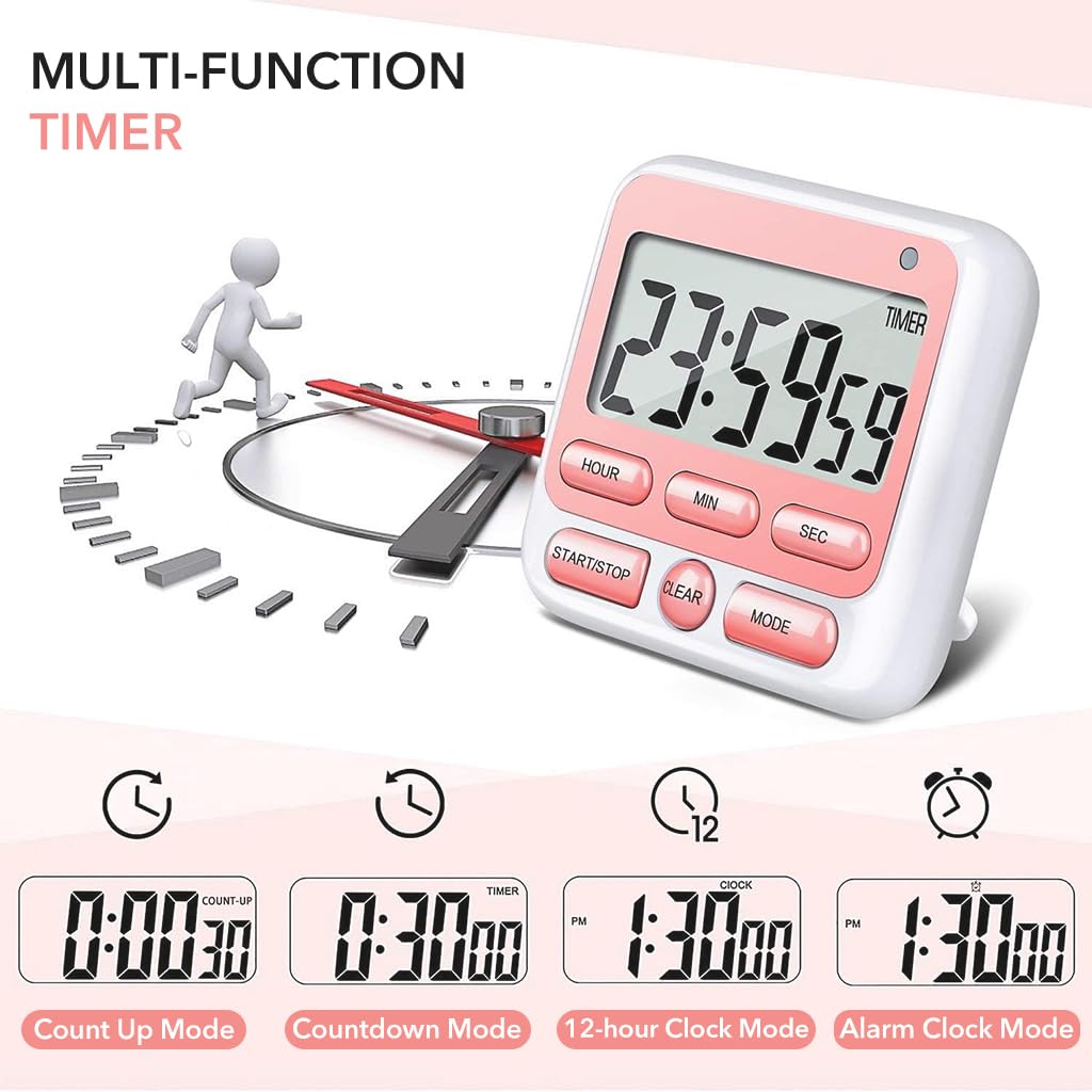 HASTHIP Digital Kitchen Timer with Mute/Loud Alarm Switch ON/Off Switch, Big Digits Loud Alarm Magnetic Backing Stand Cooking Timers Baking Alarm Clock 24hs Countdown Timer (Battery Not Included)