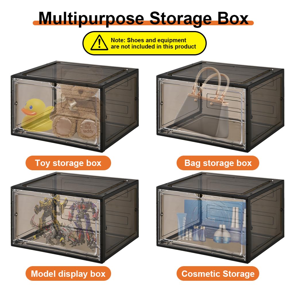 HANNEA Shoe Box Plastic Shoe Boxes Storage Separate Shoes Box with Magnet Door Stackable Shoe Organizer Universal Size Sneaker Shoe Box for Men Shoes Box for Women 4Packs