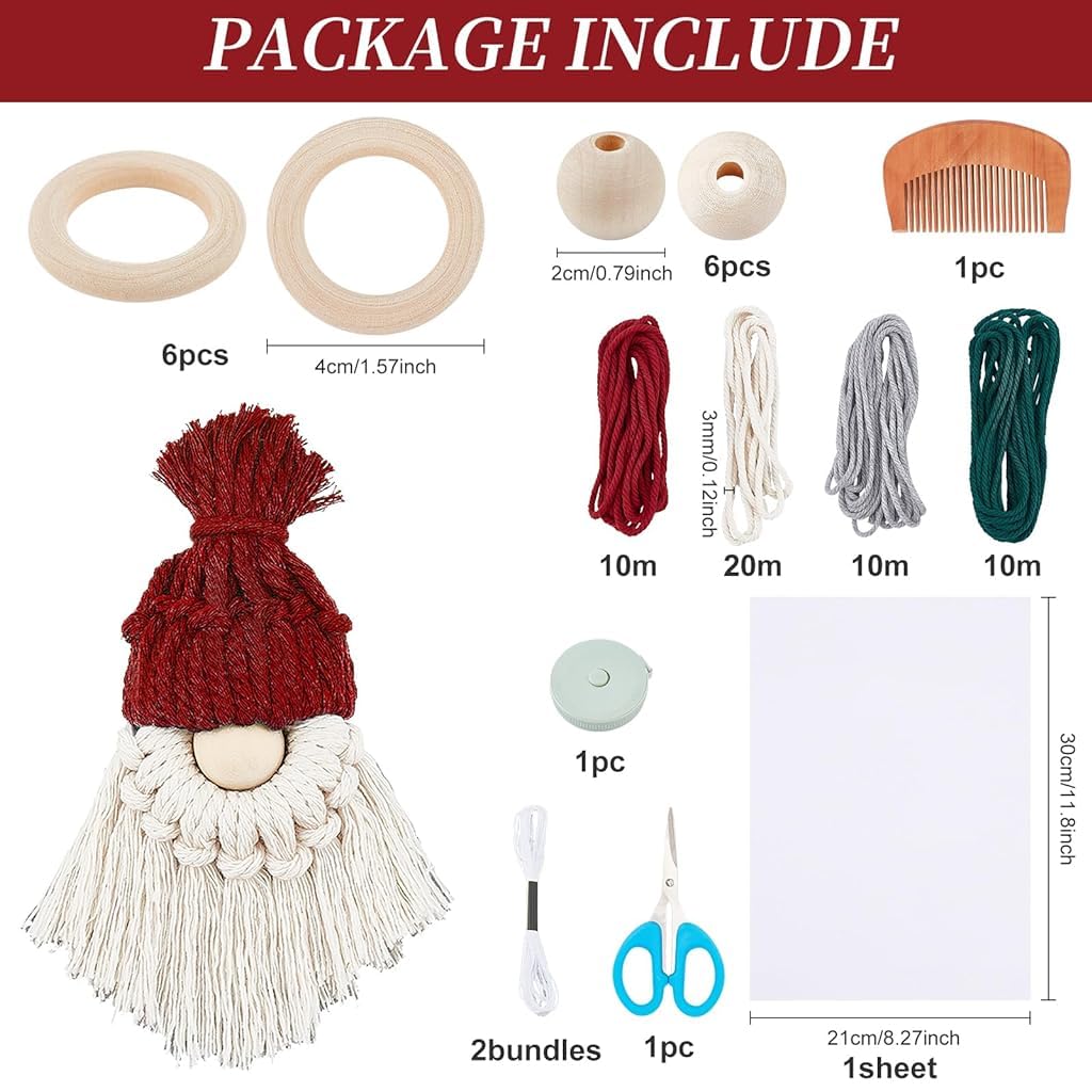 HASTHIP DIY Santa Claus Kit DIY Macrame Santa Claus for Christmas Tree Decor Christmas Tree Hanging Gnomes Santa Elf Christmas Decorations 6 Set