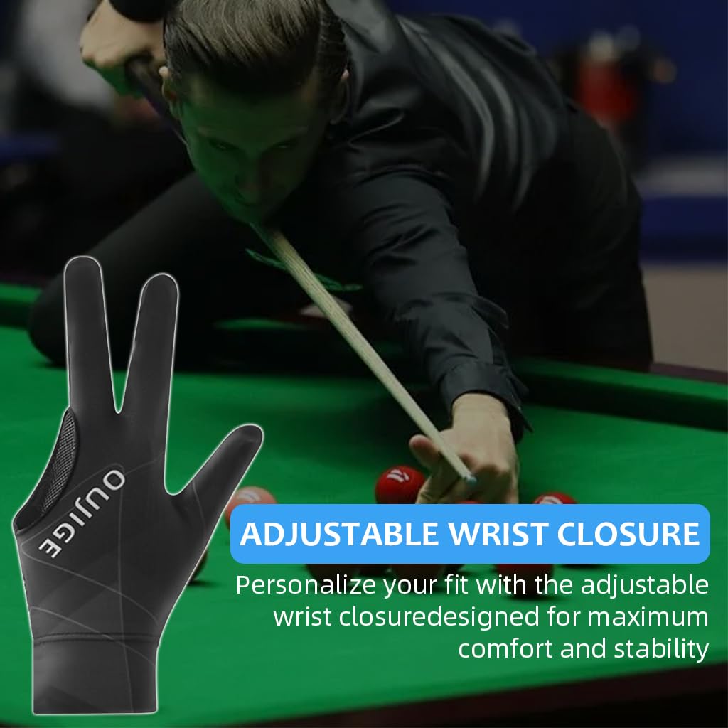 Proberos 1Pcs Billiard Glove Left Hand Full Finger Billiard 3-Finger Glove Single Hand Professional Snooker Glove Breathable Snooker Glove Anti-Slip Patch Design Unisex Billiard Glove