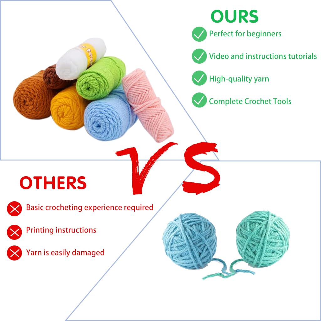 HASTHIP 4Pcs DIY Crochet Kit Set Cartoon Chenille Animals Crochet Stuffed Animal Kit Stuffed Toy Desk Decor Keychain Pendent Starter Crochet Cute DIY Cartoon Crocheting Kit DIY Gift for Kids, Adults