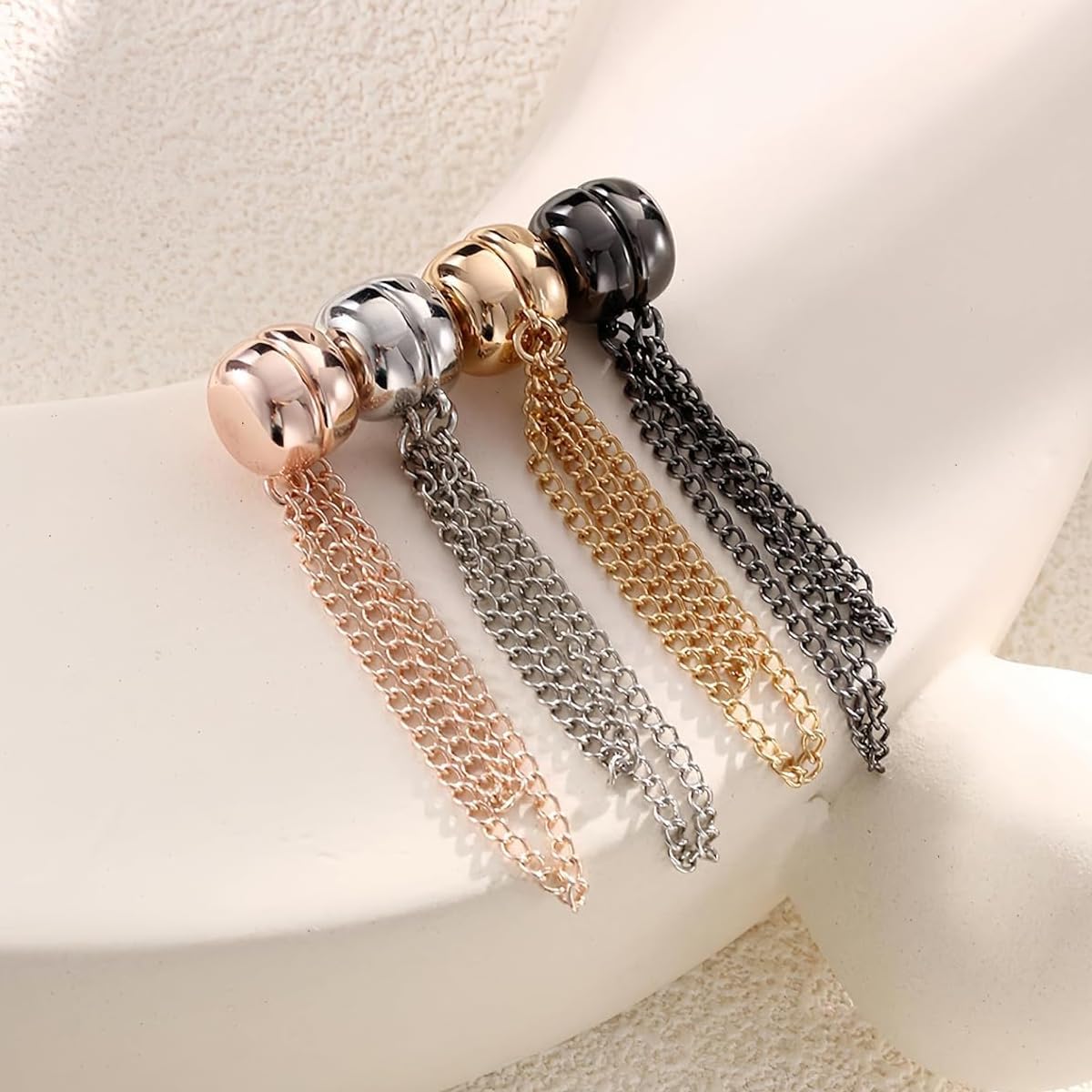 HASTHIP 4Pcs Magnetic Clothing Clip, Metal Pinless Brooch Clothes Hijab Magnets Chain, Magnetic Cuff Holder, Multi-Purpose Pant Buttons Clips for Shirts, Blazer, Trousers (4 Colors)
