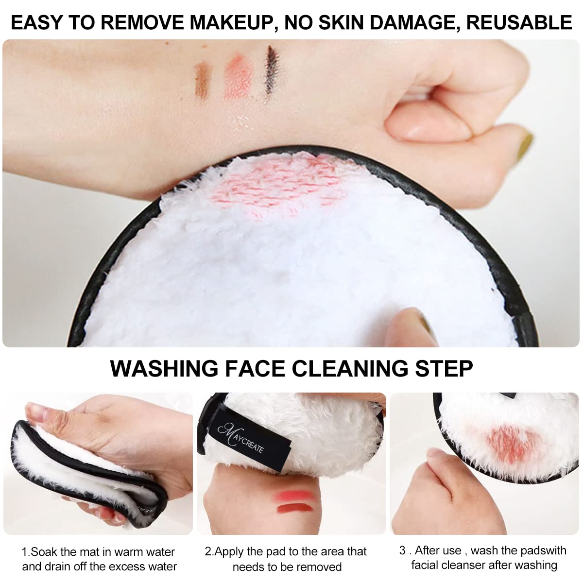 MAYCREATE 4 PCS Makeup Remover Cleansing Pads Set, Reusable Soft Double-Side & Easily Remove Stubborn Face or Eye Makeup & Suitable for Dry,Oily or Sensitive skin-Individually Package