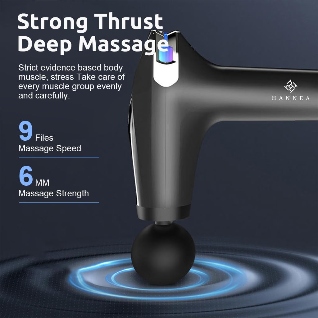 HANNEA Fascial Gun Cordless Electric Deep Muscle Stimulator with 4 Massager Attachment, 8 Intensity Levels Electric Massager Deep Muscle Relaxation Muscle Massager Travel Fascial Gun with Bag