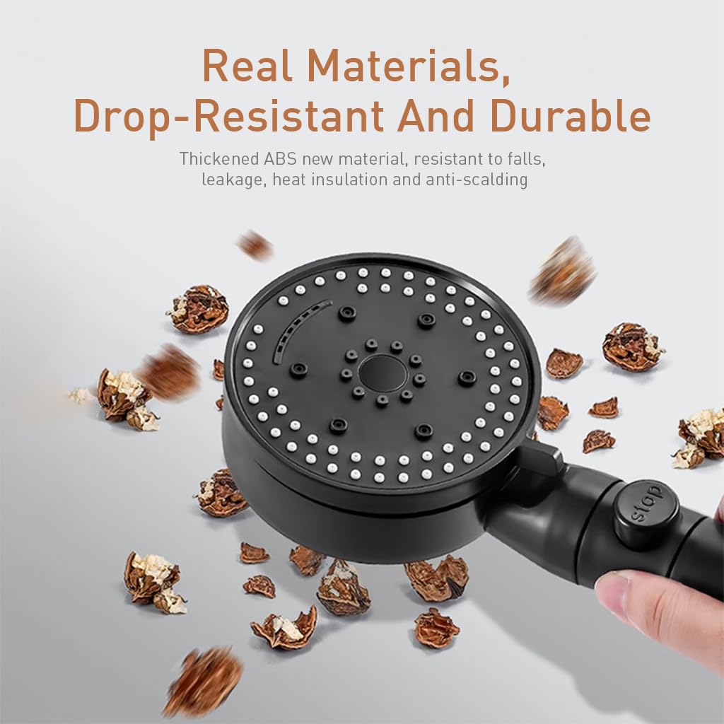 HASTHIP Hand Shower for Bathroom, Advanced Turbo Pressurized Shower Head with 8 Bathing Modes, Home Bath Shower Nozzle Water Heater Filter Shower with 1.4m Zinc Steel Hose and Shower Stand