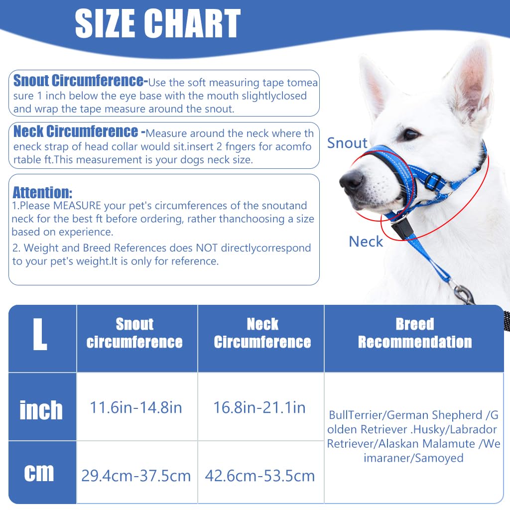 Qpets Adjustable Dog Collar Mouth Cover, Anti Bite Dog Soft Head Collar Nylon Dog Mouth and Nose Ring, No Pull Comfort Pet Head Collar Training for Walking Dogs (Neck 16.8