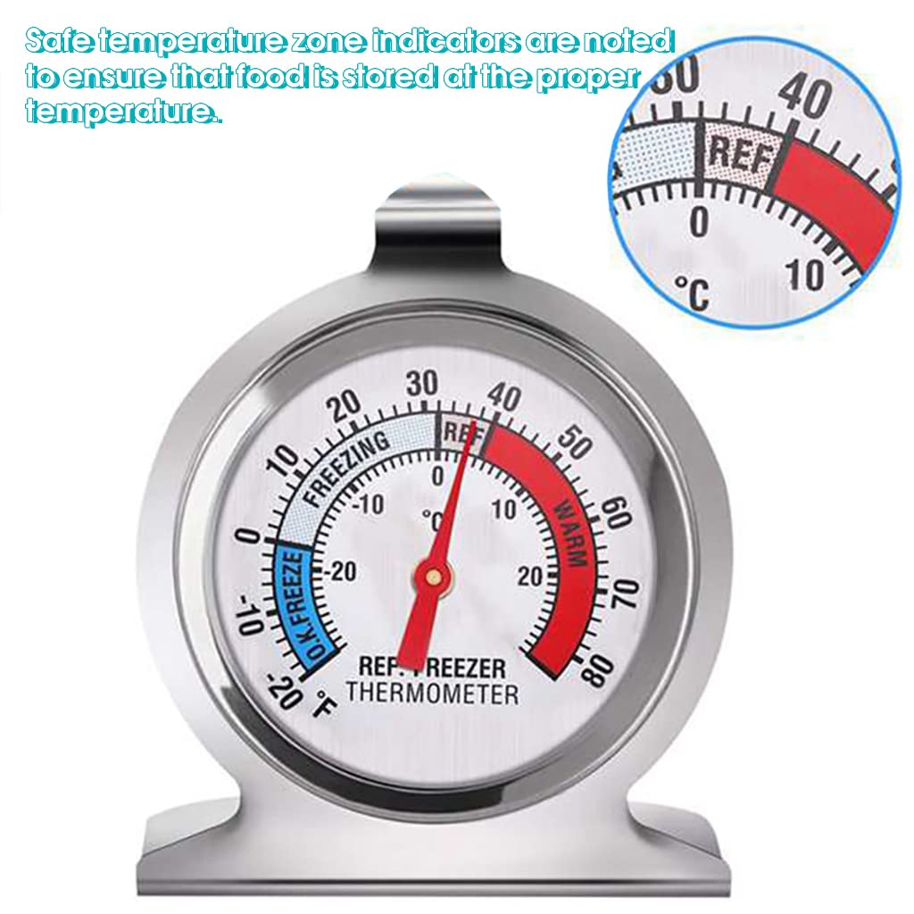 HASTHIP Refrigerator Thermometer, Stainless Steel Refrigerator/Freezer Monitoring Thermometer, 30~30°C/-20~80°F, Fridge Thermometer Dial (1Pcs)