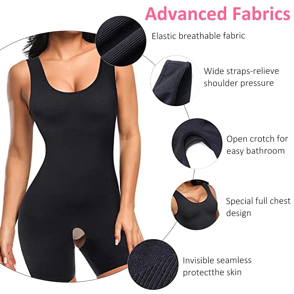 HANNEA Women Waist Trainer Bodysuit Tops Slim Tummy Control Full Body Shapewear for Scoop Neck Tank Tops Bodysuits Corset, L-XL
