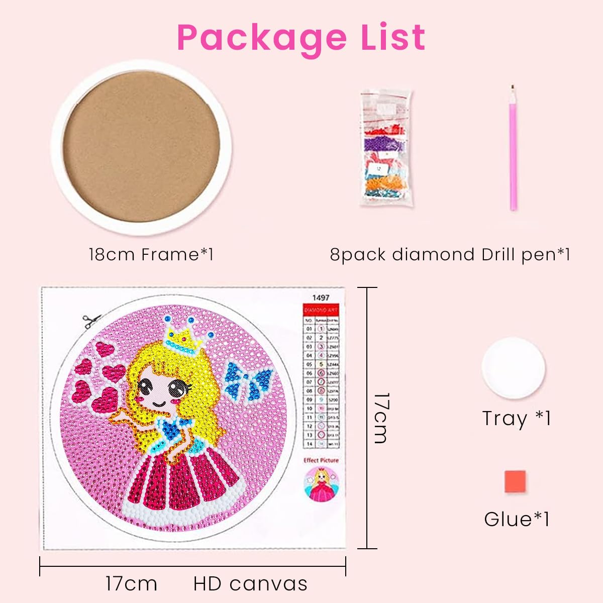 PATPAT 5D Diamond Painting Kits for Kids Wooden Frame Diamond Arts and Craft Kit Snow White Princess Diamond Art Kit with Frame & Tool Art Craft DIY Desk Decoration for Girls 6-8 9-12 Gift for Kids