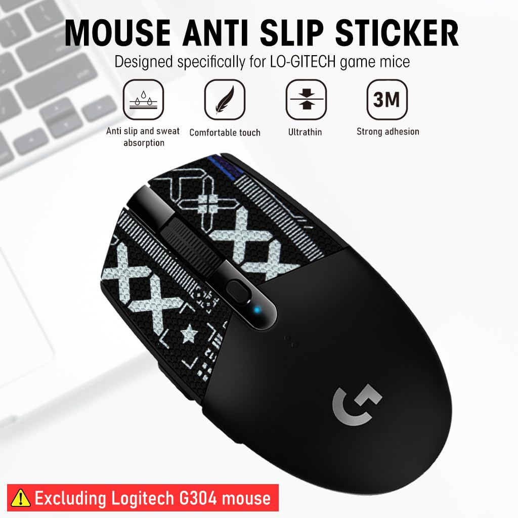 Verilux Mouse Grip Tape for Lo gitech G102/G304 Gaming Mouse Skin, Pre-Cutted Self-Adhesive Mouse Grip Tape Sweat-Proof Fashion Pattern Mouse Grip Tape (Mouse is NOT Included)