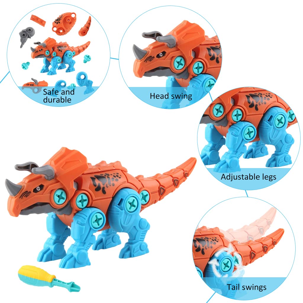PATPAT Dinosaur Toys for Kids STEM Construction Building Toys for Kids Dinosaur Toy with Screwdriver Dinosaur Egg Assembling Building Blocks Birthday Gifts for 3-8 Year Old Boys Girls (Triceratops)