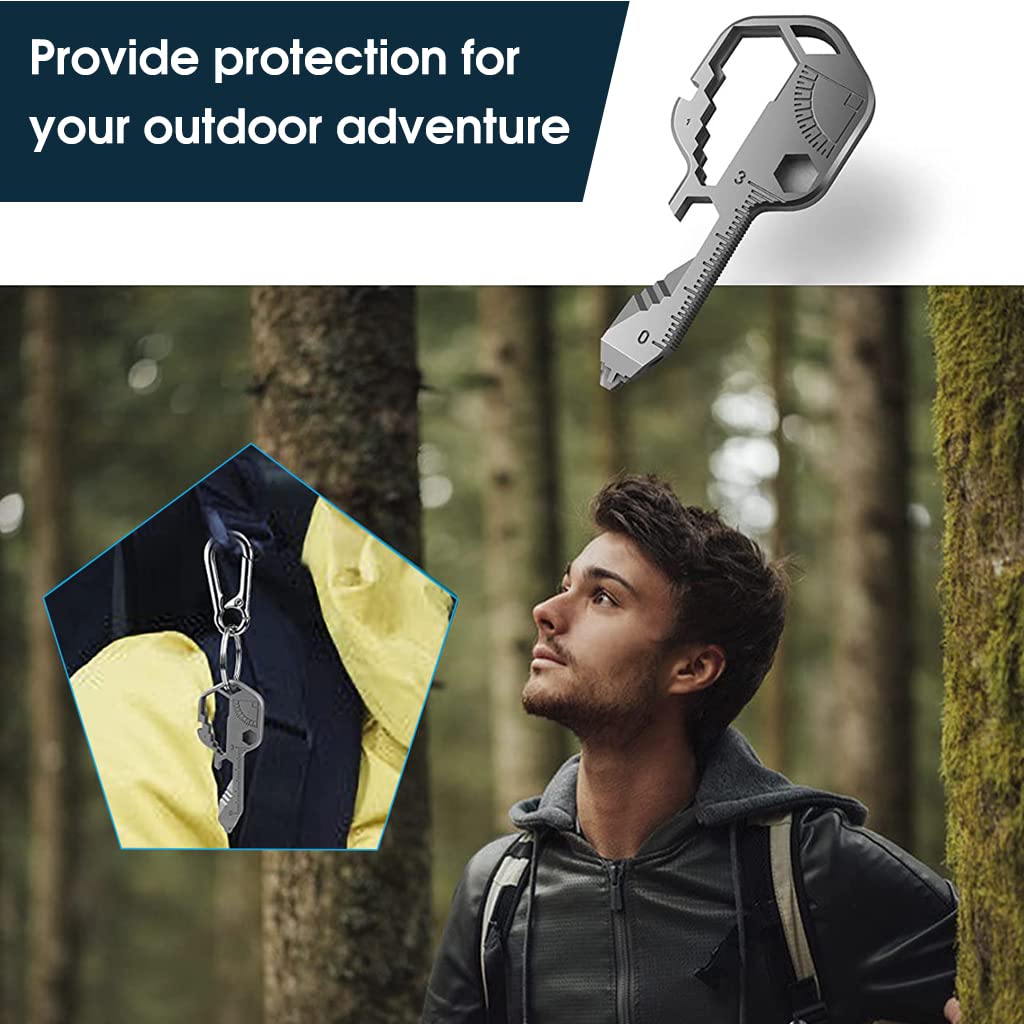 HASTHIP 24- in-1 Key Shaped Pocket Tool, Multi Tool Keychain, Multitool Key Shaped Pocket Tool, Outdoor Keychain Tool for Drill Drive, Screwdriver, File, Bottle Opener, Wrench, Ruler, etc (White)
