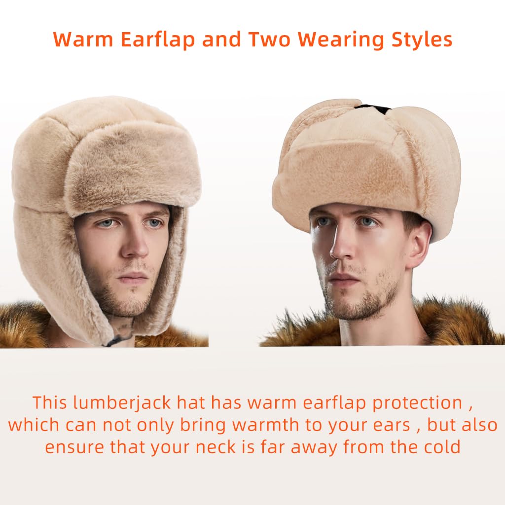 PALAY Winter Warm Hat Trapper Hat Fleece Warm Hat Motorcycling Hat Unisex Windproof Winter Cap for Men and Women Fashion Plush Trapper Hat Christmas Gift Off-White
