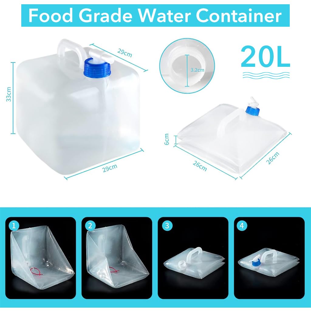 Proberos Emergency Water Container, 20L Water Containers Jug with Easy Faucet, Food Grade Water Container, Folding Sanitary Water Tank with Handle, Portable Water Tank for Camping, Hiking, RV