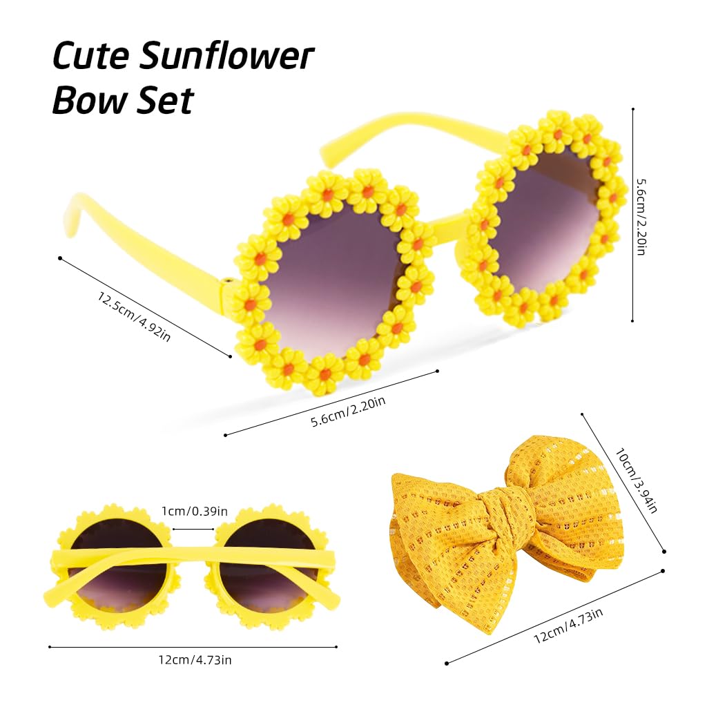 SNOWIE SOFT Sunglasses for Kids Sunglass Bow Headband Set Toddler Sunflower Sunglasses Headband Gift Set Stretchy Bow Baby Hair Band Fashion Beach Sunglasses Shower Gift for Kids