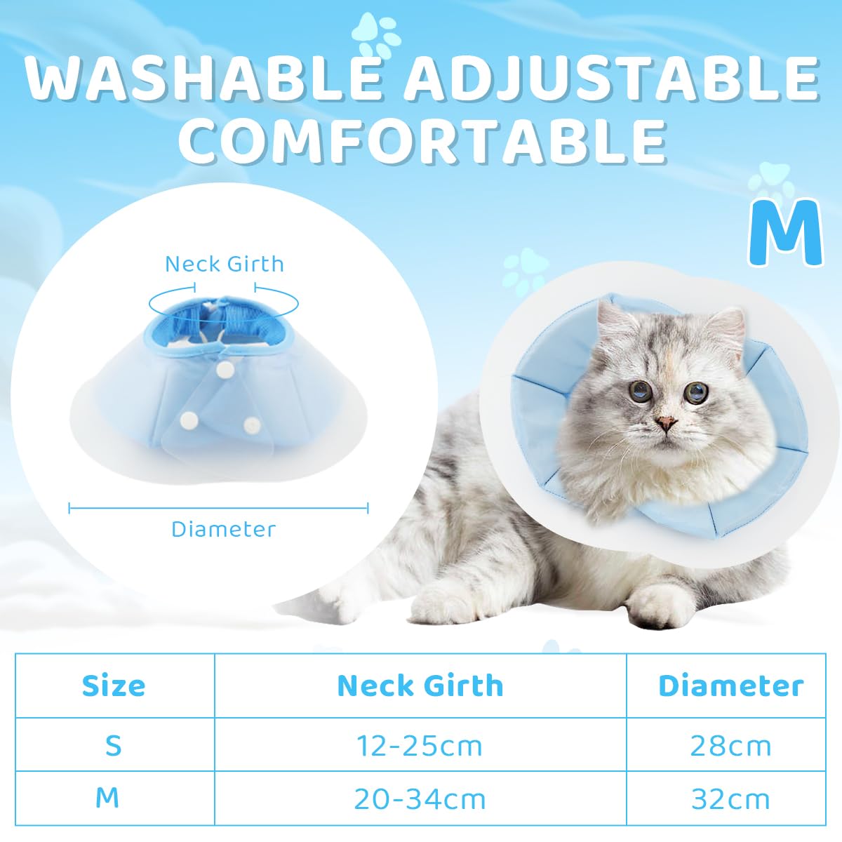Qpets Cat Cone PVC Cat Recovery Cone with Soft Pillow, After Surgery for Anti-Licking Cat Cone, Surgery Recovery Cone for Small Pet (S, 12-25 cm)