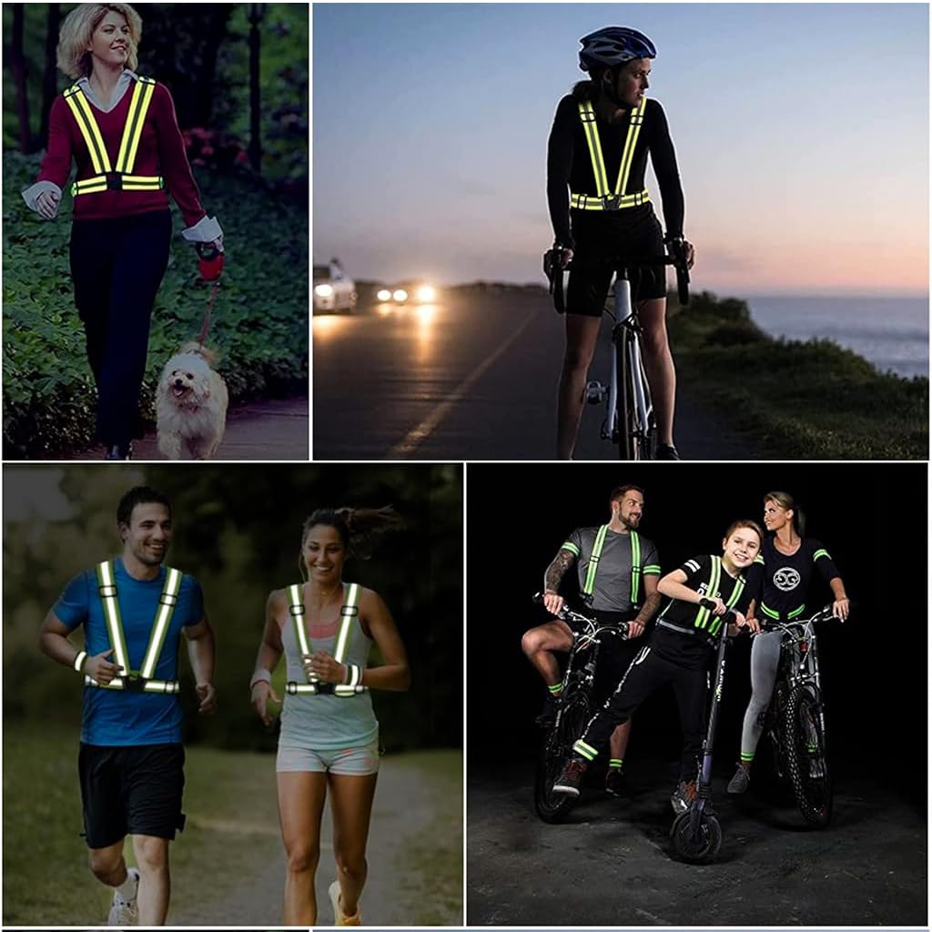Serplex Safety Vest Reflective Vest Arm Band Set Night Running Green Reflective Vest with Reflective Waist Belt & 2 Arm Band for Cycling, Running, Working, Adjustable Safety Vest for Men Women