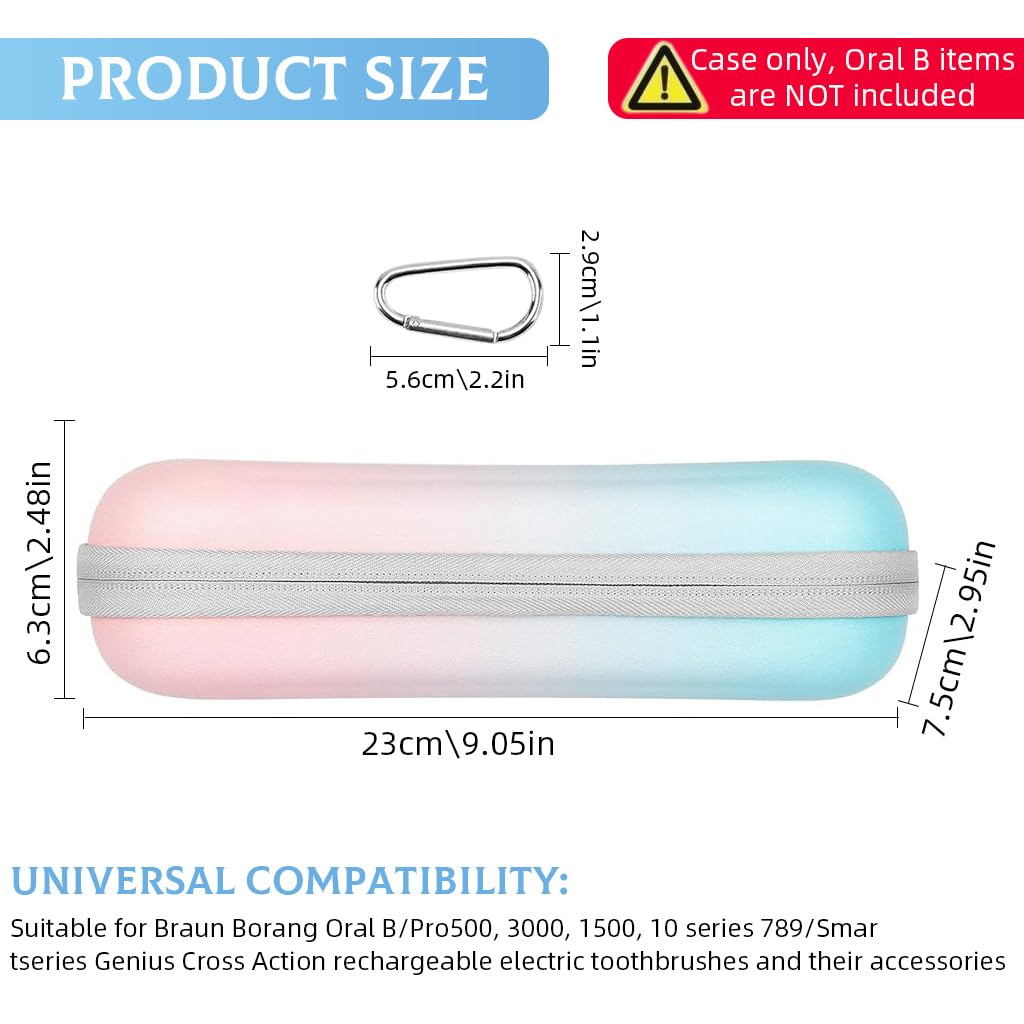 HANNEA Electric Toothbrush Hard Travel Case Compatible with Oral-B Pro Pro 500 300 1500 iO series 7 8 9 Electric Toothbrush, Portable EVA Protective Storage Bag Holder with Mesh Pocket, Pink