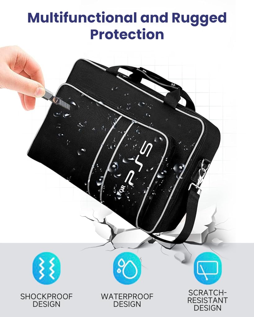 Verilux Carrying Case for PS5, Travel Bag Storage Carry Case Cover Protective Shoulder Handbag for Sony Playstation 5/PS5 Console Disc/Digital Edition, Controllers, Game Cards, HDMI and Accessories