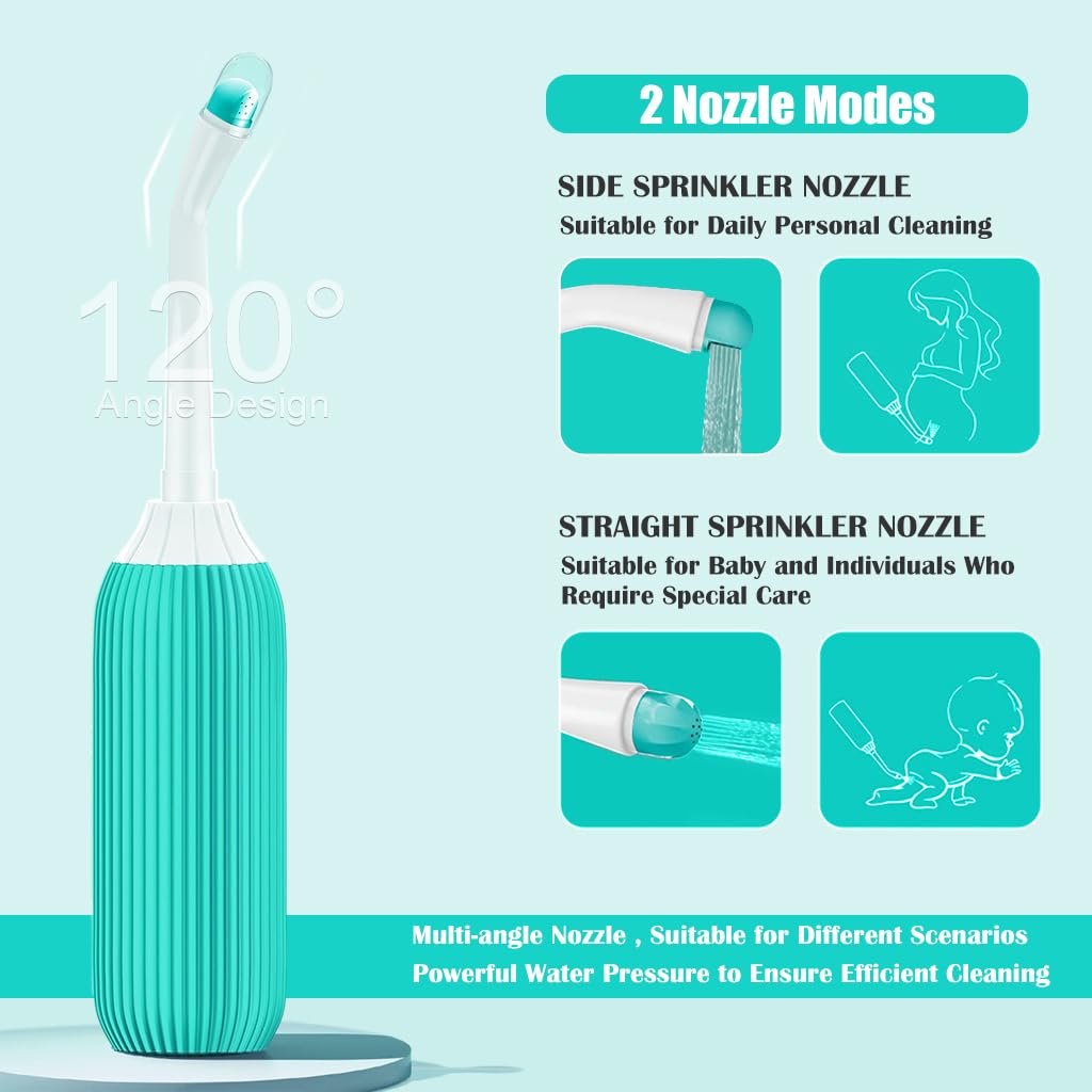 HANNEA 500ml Portable Retractable Travel Bidet with Bag/2 Nozzles for Toilet Handheld Postpartum Perineal Cleansing Childbirth Cleaner - for Outdoor,Camping,Personal Hygiene (Green, 500ml)