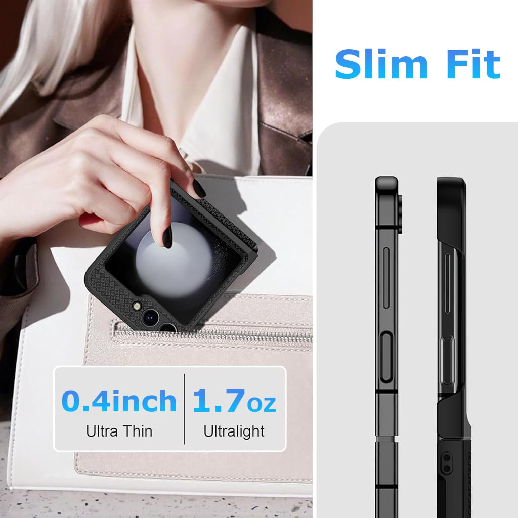 ZORBES Compatible with Samsung Galaxy Z Flip 6 Folding Phone Case for Galaxy Z Flip 6 One-Piece Retractable Hinge Design Protective Anti-Slip Textured Fashion Phone Case with Cut-Out Outer Display