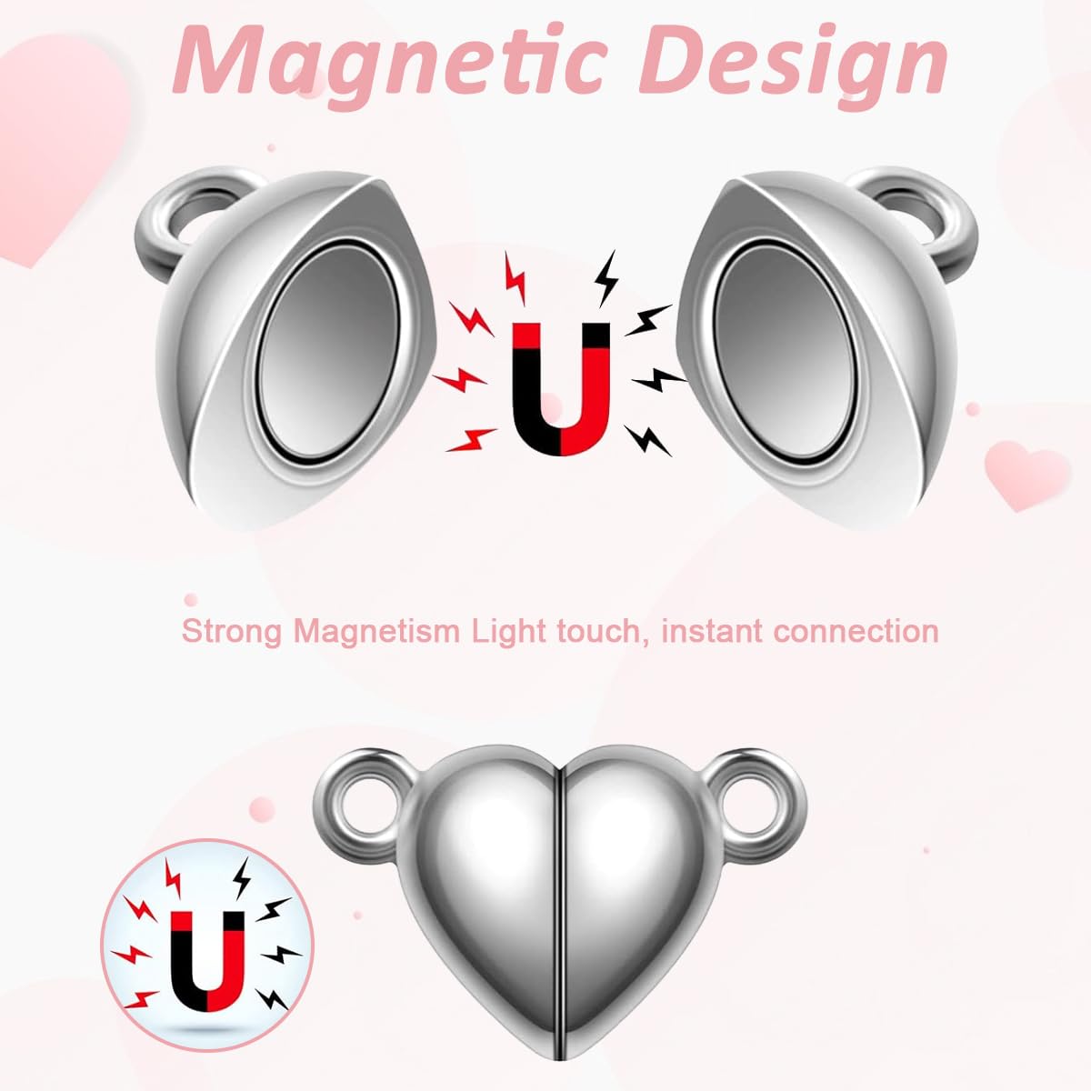 HASTHIP 14 Pcs Matched Heart Charms DIY Jewelry Making Magnetic Heart Charms Color Metal Magnetic Heart Charms for DIY Couple Bracelet, Friendship Bracelet, Necklace, DIY Crafts