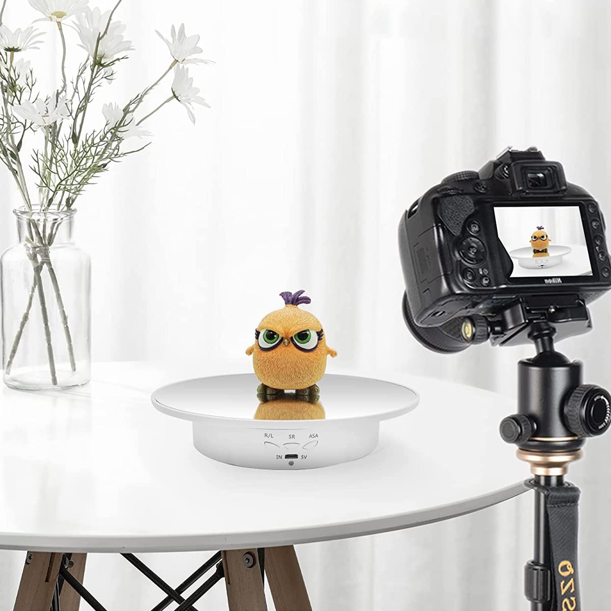 Supvox 1Pcs Rotating Display Stand with Mirror Finish, USB Charge 360 Degree Rotating Turntable, 20CM/Load 8KG, Multi-Functional Rotary Table for Photography, Jewelry, Cake (Without Battery)