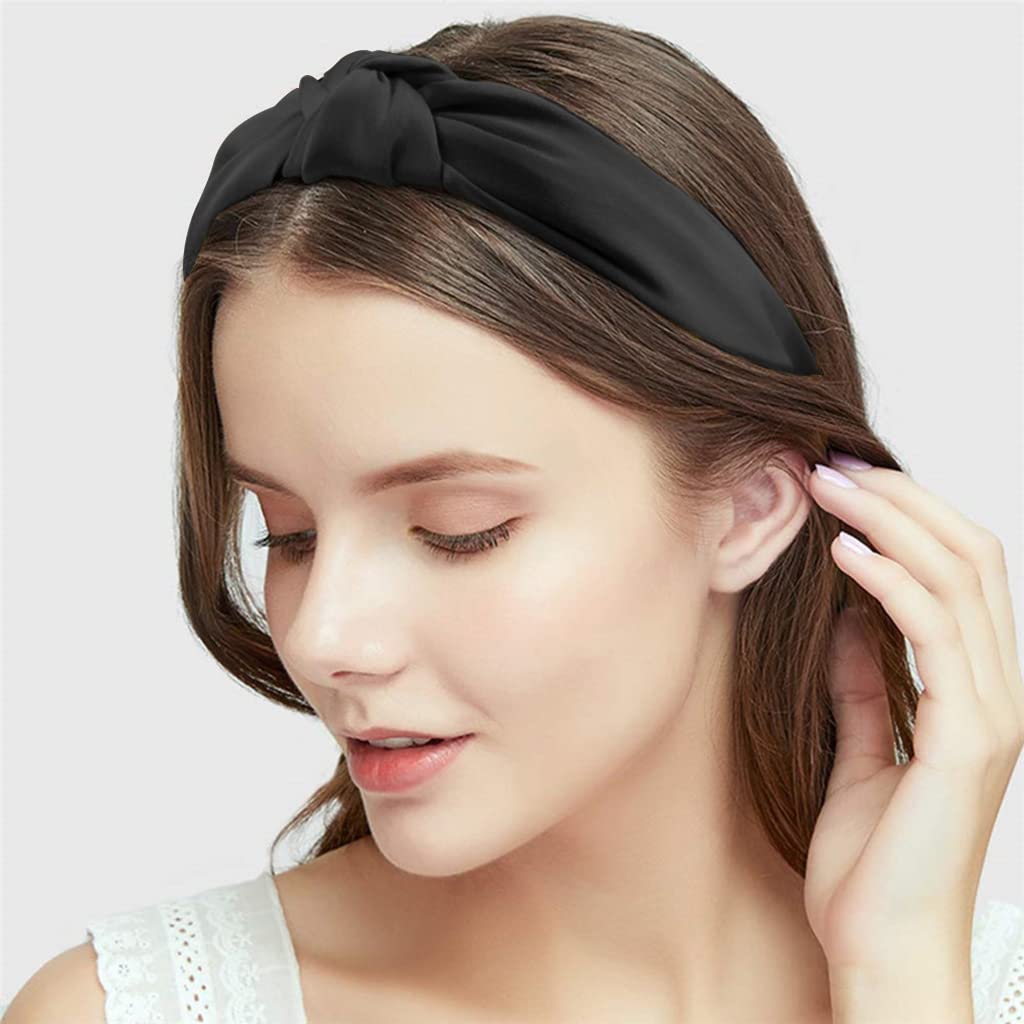 MAYCREATE Black and Dark Blue 2 Pcs Knot Bow Buckle Up Hairband for Girls and for Women,Solid Color Fashion Headbands Non slip Hair Accessories