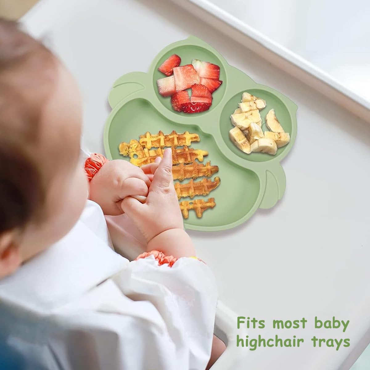 SNOWIE SOFT Baby Suction Plates for Baby Feeding with 4 Strong Suction Cups, Silicone Toddler Plates with Deep Divided for Kids to Feed Themselves, Dish Washer & Micro-Wave Oven Safe