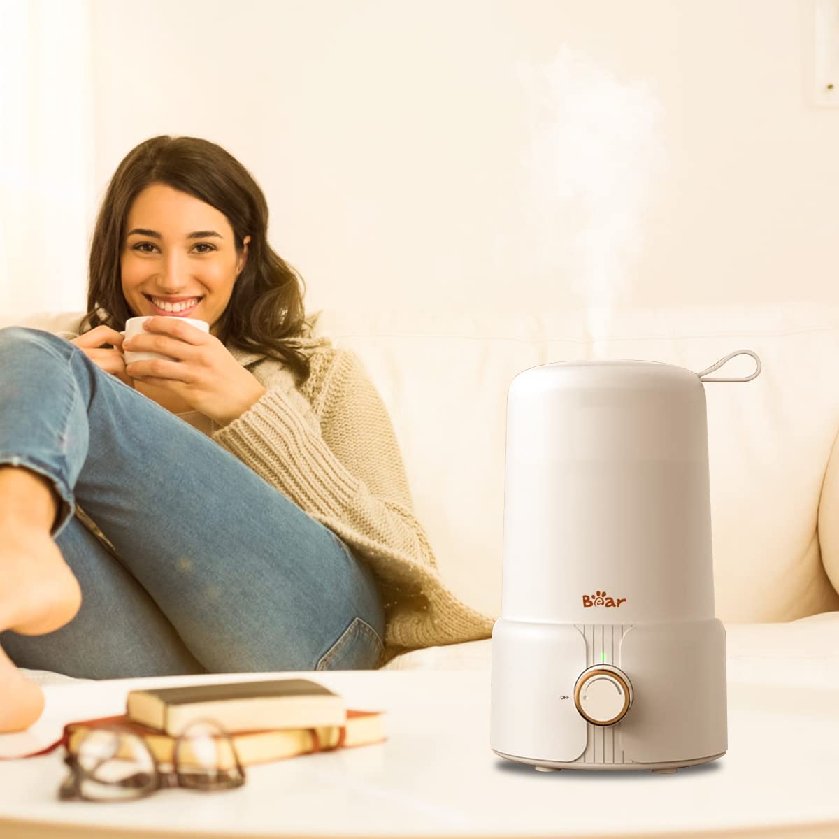 Bear Humidifier for Room Moisture 1L Aromatic Diffuser Essential Oil Allow 28dB Silent Humidifier for Plants Household Top Filling Ultrasonic Cool Mist Desktop Humidifier with Stepless Mist Adjust