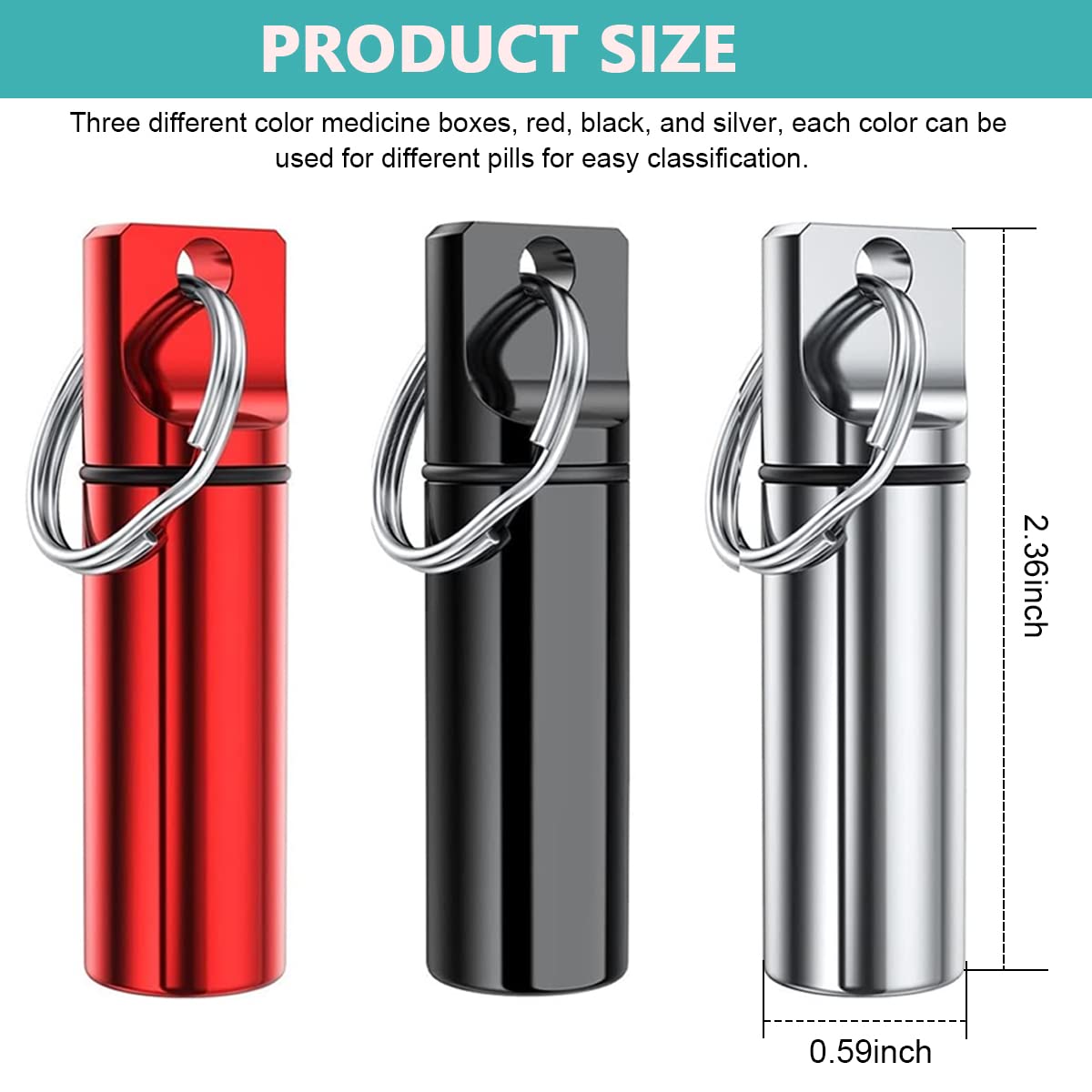 HANNEA 3PCS Aluminum Keychain Medication Pill Box, Waterproof Mini Metal Pill Holder Medicine Bottle for Outdoor, Travel, Camping