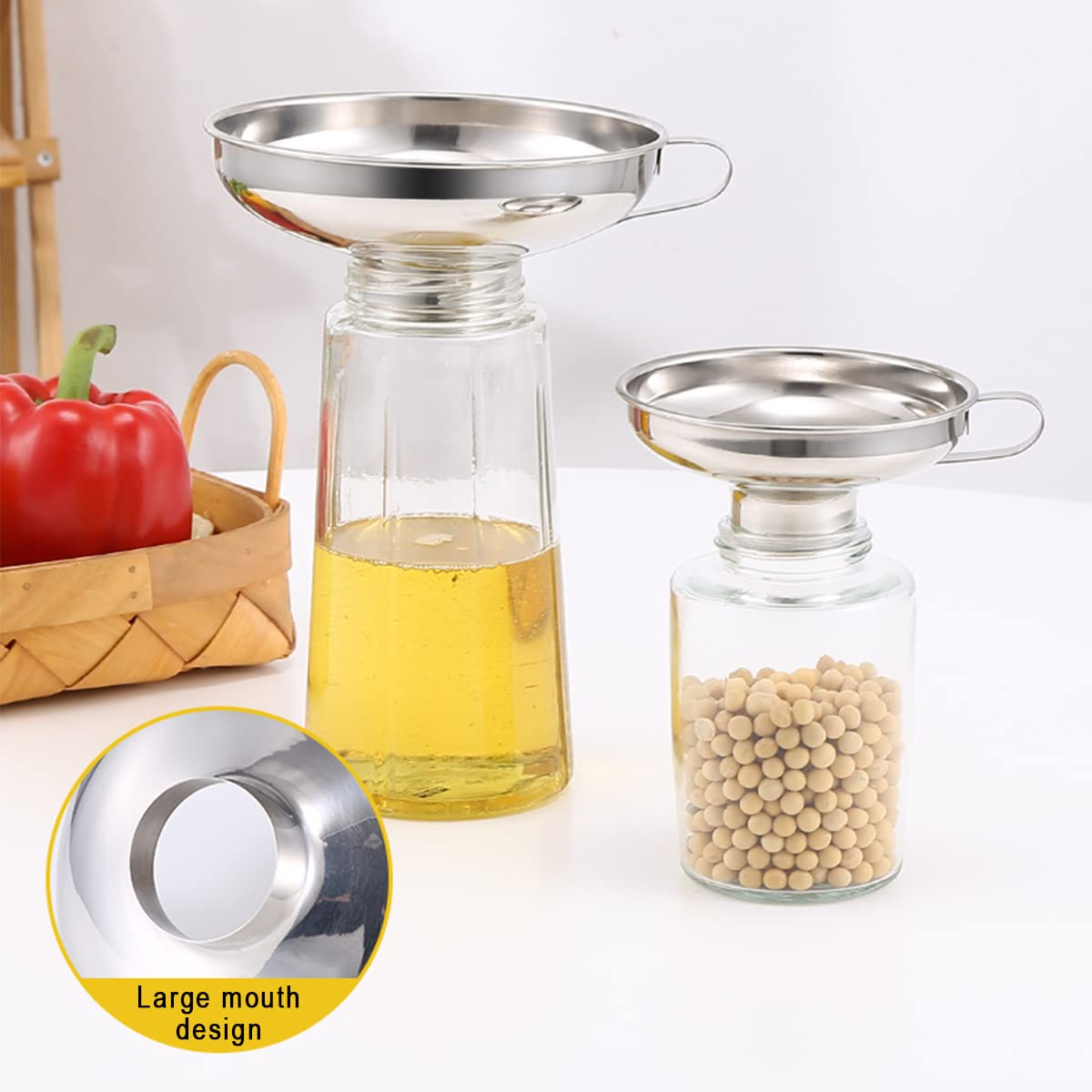 HASTHIP Canning Funnel for Kitchen Use with Handle, Multipurpose 304 Stainless Steel Funnel, Wide Mouth Funnel for Mason Jars, Funnel for Oil Dispenser, Large Canning Funnels (5.8X2.3inch)