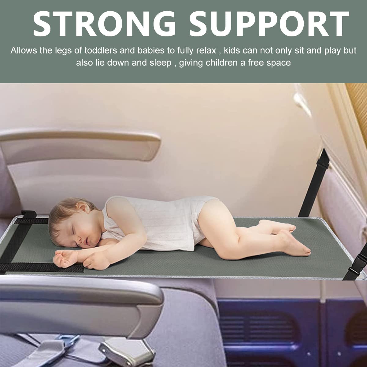HASTHIP Airplane Footrest for Kids, Toddler Travel Bed, Airplane Foot Hammock for Baby with Anti-Slip Design, Airplane Seat Extender for Kids, Portable Airplane Travel Accessories, 79*44cm (Grey)