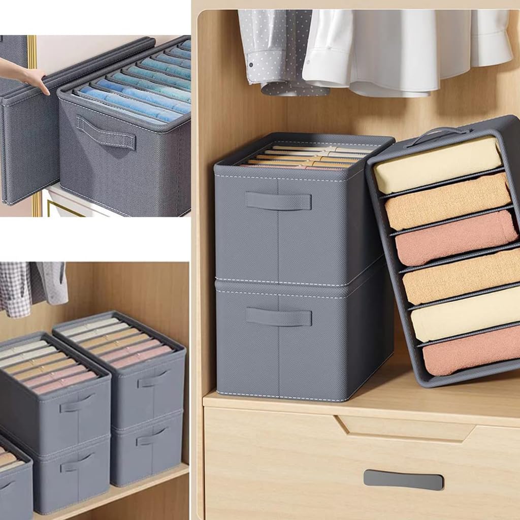 ZIBUYU 4Pcs Wardrobe Organizers 7-Compartment Wardrobe Organizer Drawer Clothes Organizer with Handle Wardrobe Organizers Clothes Storage Box for Trousers, Shirt, Pants, 44x25x22cm