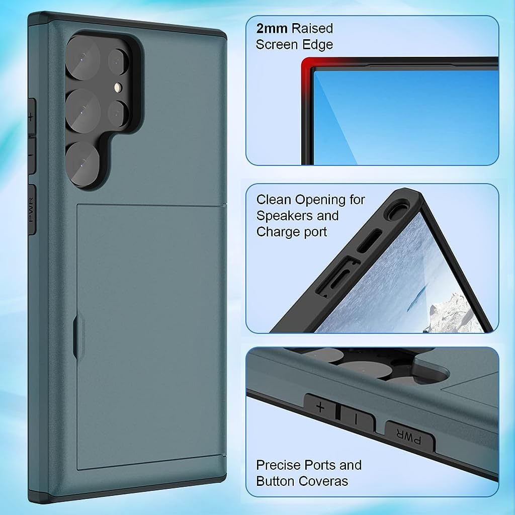 ZORBES Phone Case for Galaxy S23 Ultra Fashion Galaxy S23 Ultra Case with Hidden Card Slot Shockproof Hard Phone Cover with Card Holder Anti-Scratch Phone Case for Samsung Galaxy S23 Ultra Blue