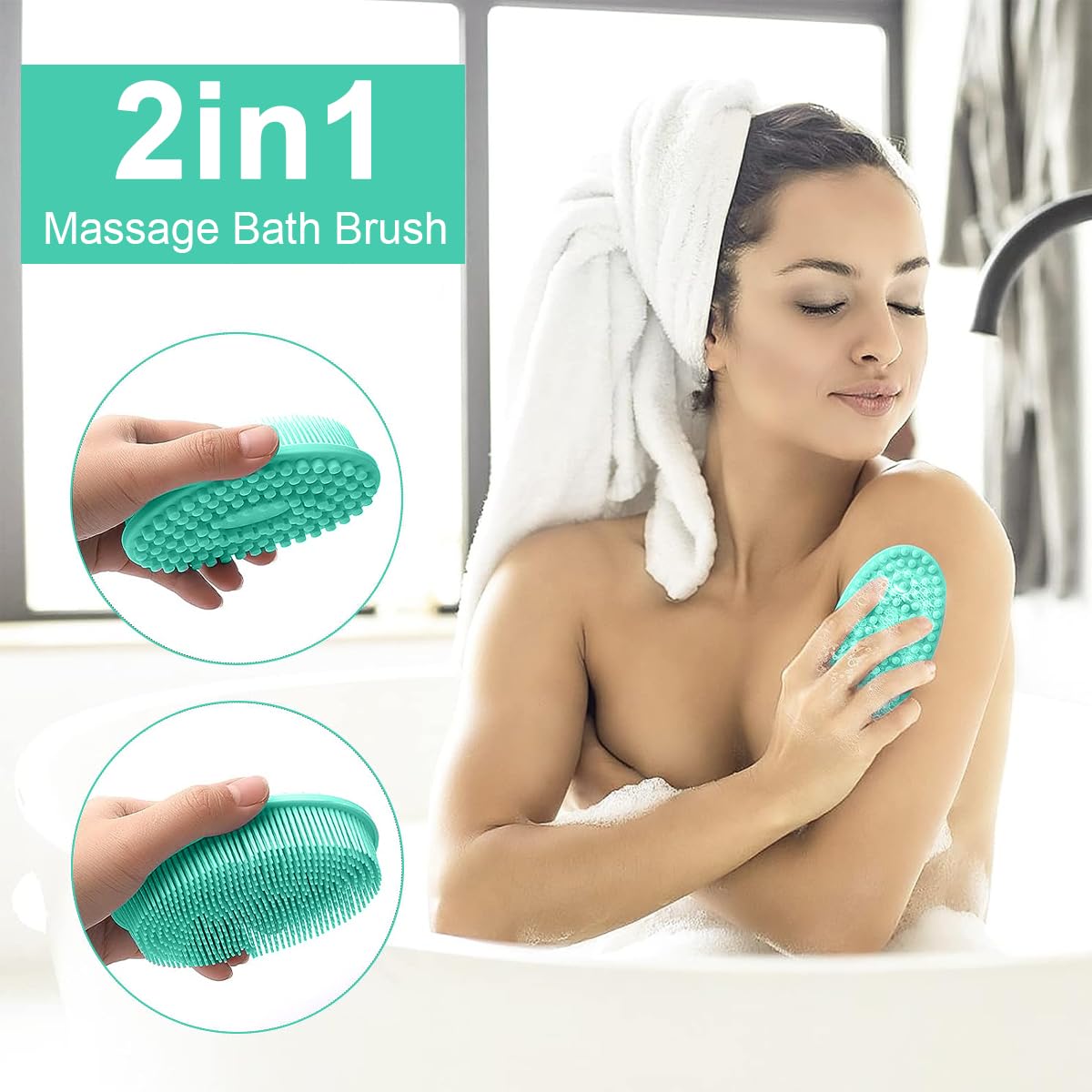 MAYCREATE Exfoliating Silicone Body Scrubber, Soft Exfoliating Body Bath Shower Scrubber Loofah Brush for Sensitive Kids Women Men All Kinds of Skin, Green