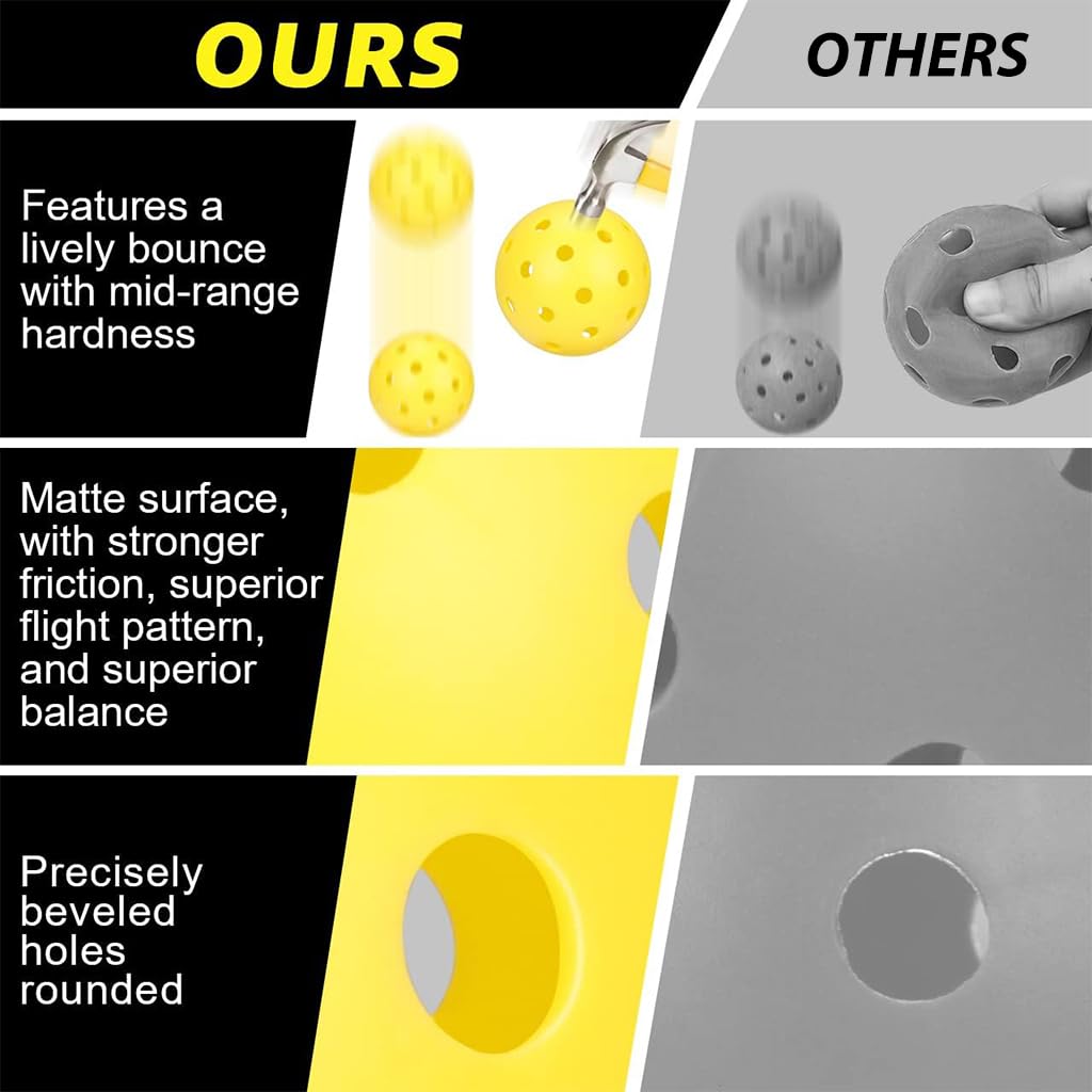 Proberos 4Pcs Outdoor Pickleball Balls 74mm Diameter Pickleball Balls Hard PE 40-Hole Pickleball Balls High Elasticity and Durable Outdoor Pickleball Balls