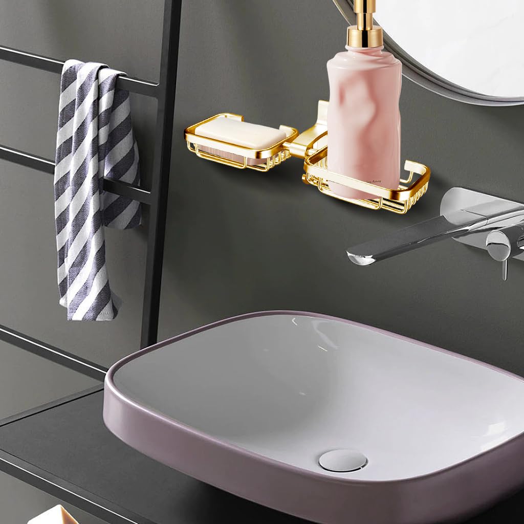 HASTHIP Double Soap Holder for Bathroom, Soap Stand for Wash Basin, Soap Dish Holder Wall Mounted, Rust Proof Metal Self Draining Soap Tray, Wall Mounted Soap Dish for Shower