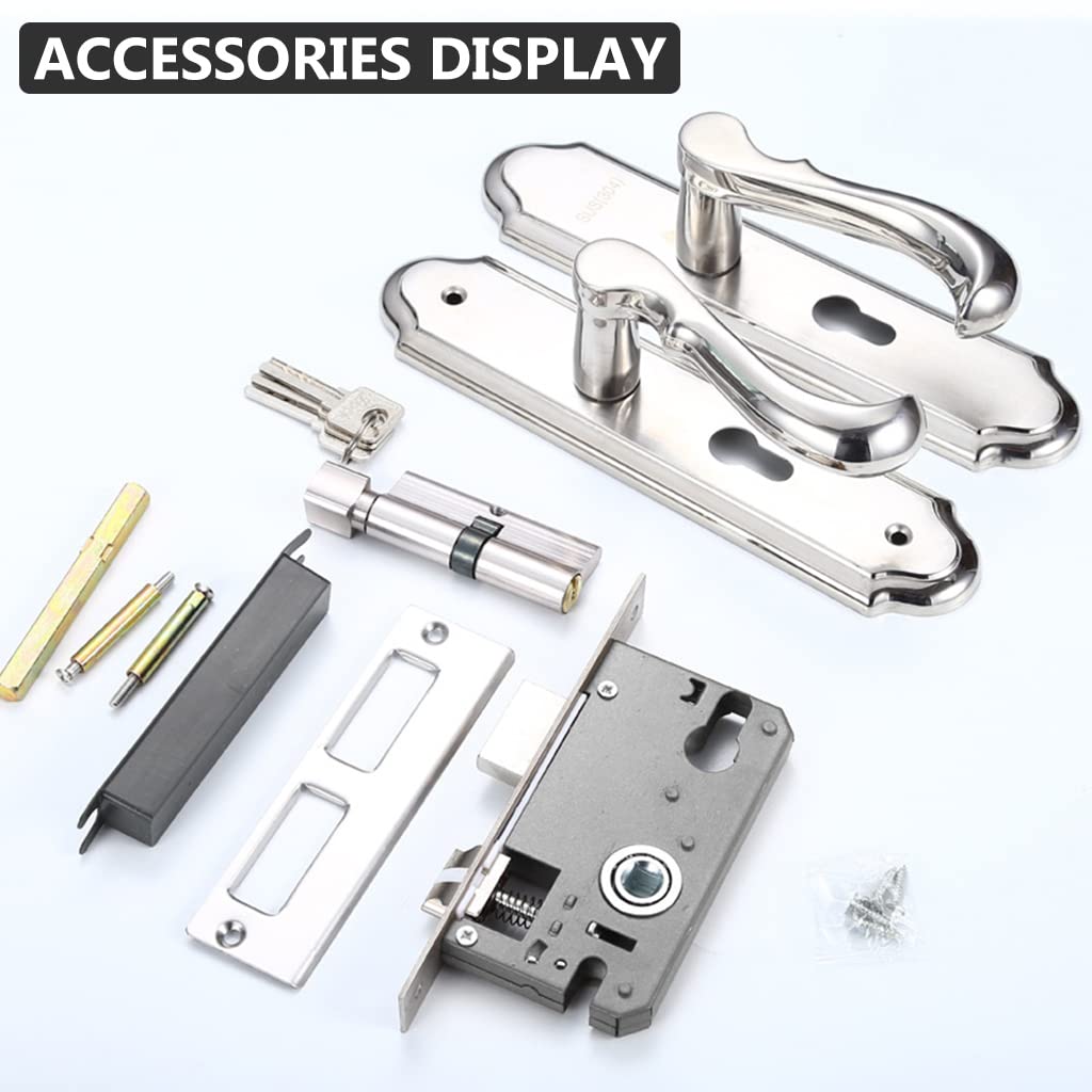 HASTHIP Heavy Duty Door Lock, Main Door Lock Set with 3 Keys, Mortise Keyed Lever Mount Latch with Deadbolt for Screen and Storm Doors, Satin Nickel, Style A